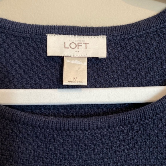 Loft- Medium Navy Striped Color Block Sweater with Buttons - Picture 4 of 5
